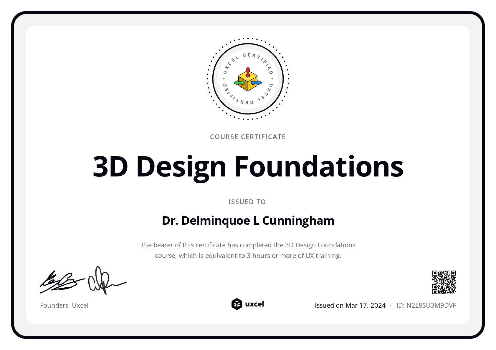 Dr. Delminquoe L Cunningham's certificate